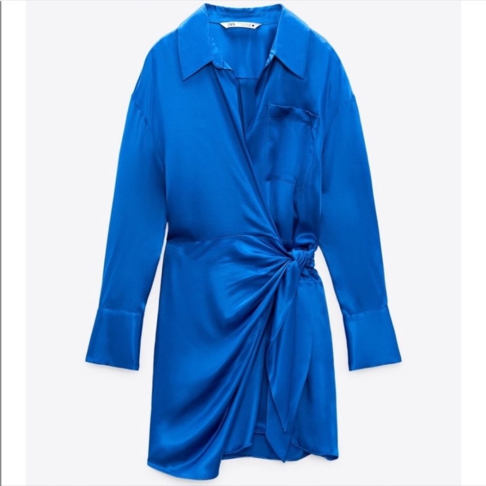 Zara wrap stain blue dress